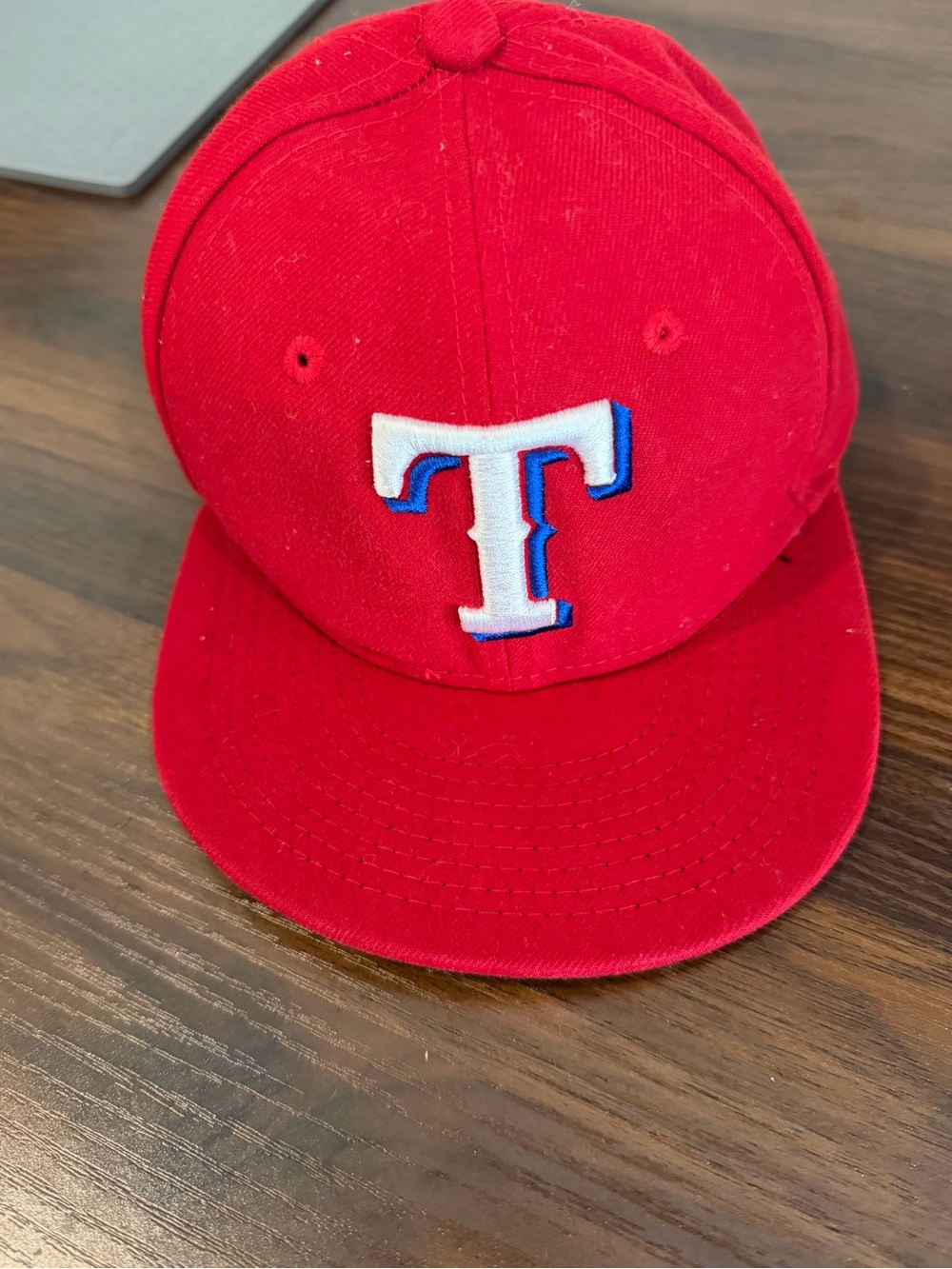 New Era Kids Red Baseball Cap with White & Blue 'T' Logo